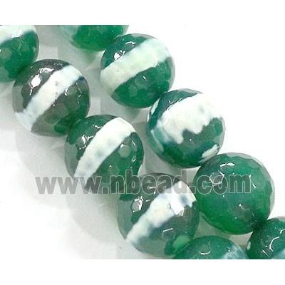 tibetan style green Agate Stone bead, faceted round, line