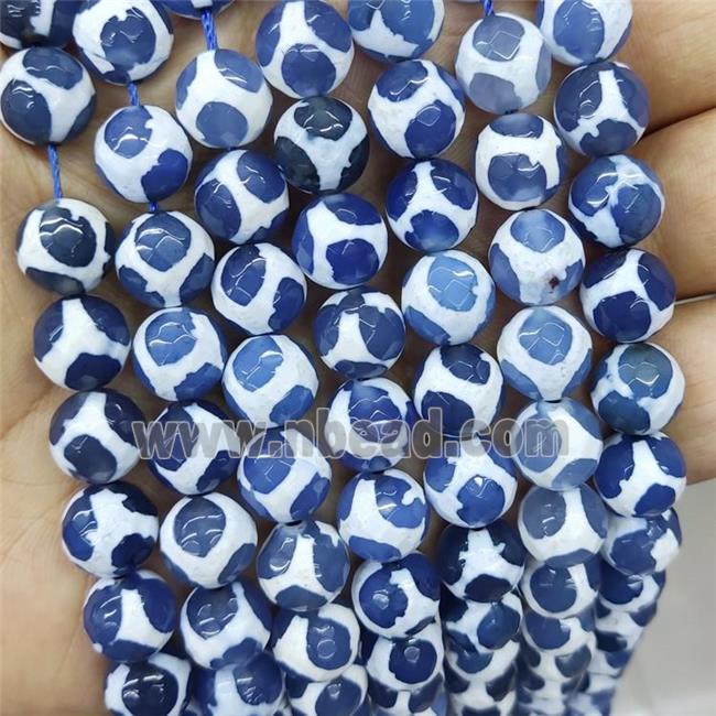 blue Tibetan Style Agate beads, faceted round, football