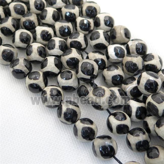 black and white Tibetan Style Agate beads, faceted round, football