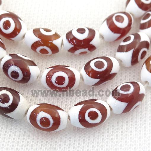 red and white Tibetan Style Agate beads, oval, evil eye