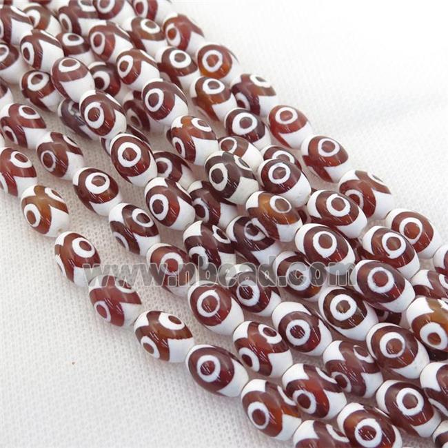 red and white Tibetan Style Agate beads, oval, evil eye