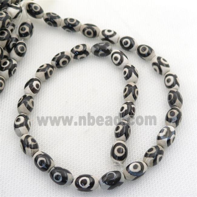 black and white Tibetan Style Agate rice beads, evil eye