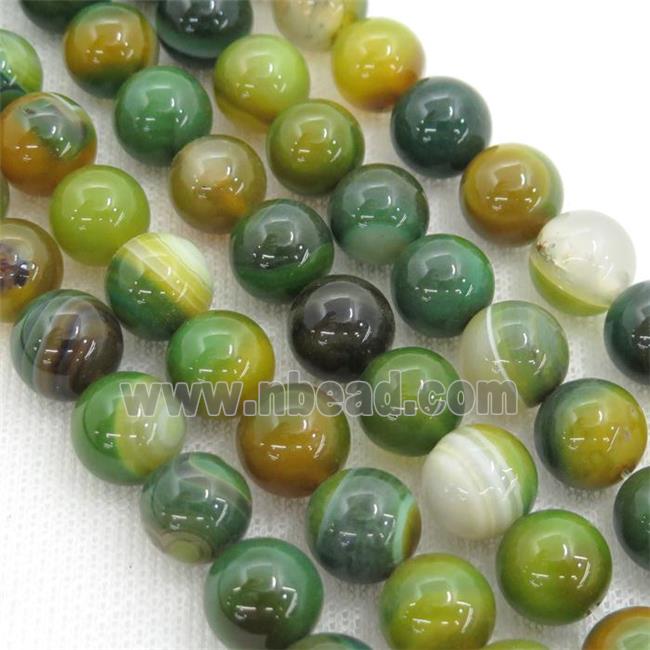 round striped Agate Beads, green