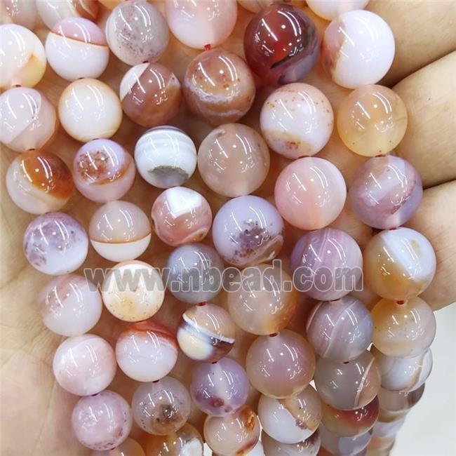 round striped Agate Beads, lt.red