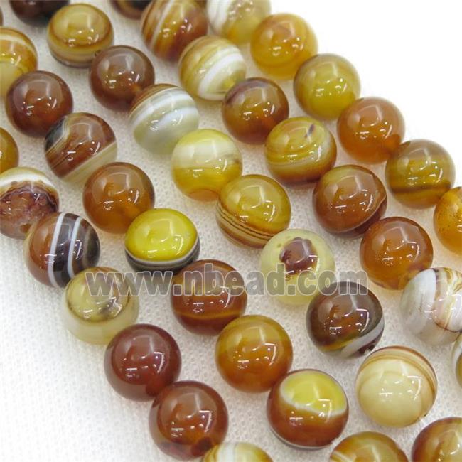 Natural Stripe Agate Beads Banded Ambergold Dye Smooth Round