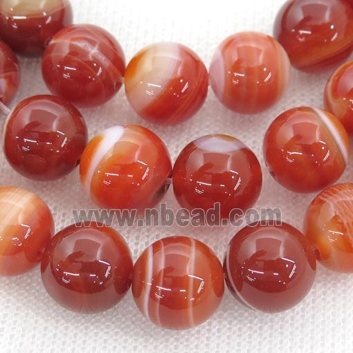 round striped Agate Beads, red