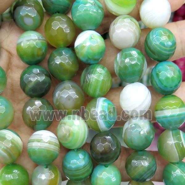 faceted round striped Agate Beads, green