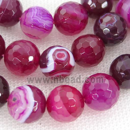 hotpink Striped Agate Beads, faceted round, A grade