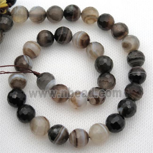 coffee Striped Agate Beads, faceted round, A grade