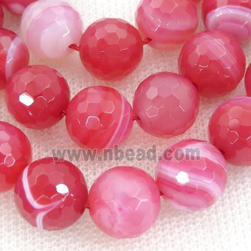 red Striped Agate Beads, faceted round, A grade