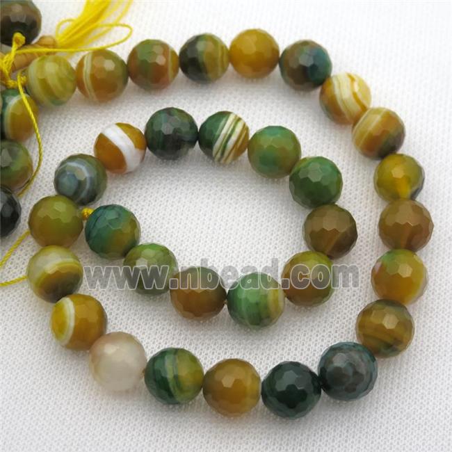 olive Striped Agate Beads, faceted round, A grade