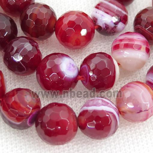 faceted round Striped Agate Beads, christmas red, A grade