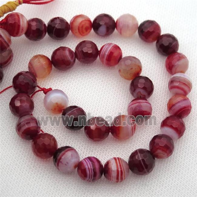 faceted round Striped Agate Beads, christmas red, A grade