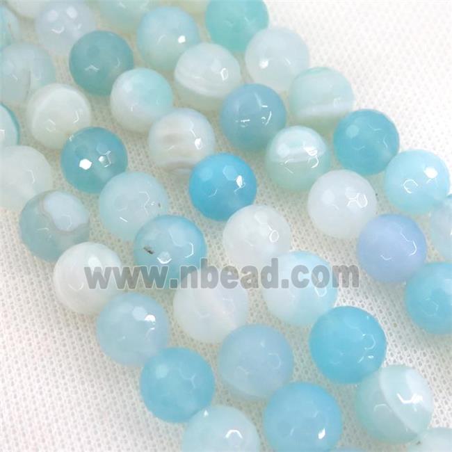 aqua Striped Agate Beads, faceted round, A grade