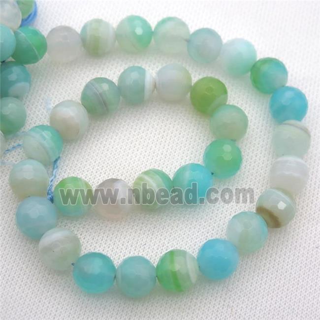 aqua Striped Agate Beads, faceted round, A grade