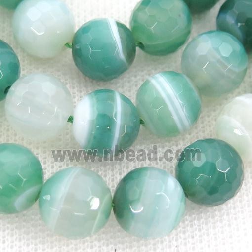 green Striped Agate Beads, faceted round, A grade