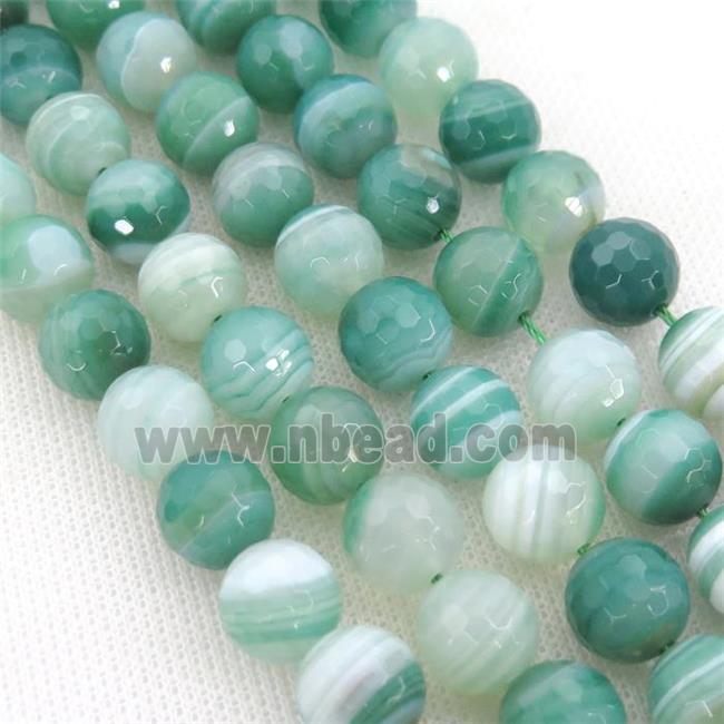 green Striped Agate Beads, faceted round, A grade