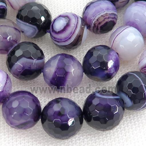 purple Striped Agate Beads, faceted round, A grade