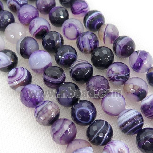 purple Striped Agate Beads, faceted round, A grade