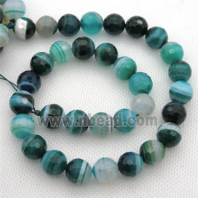 peacock green Striped Agate Beads, faceted round, A grade