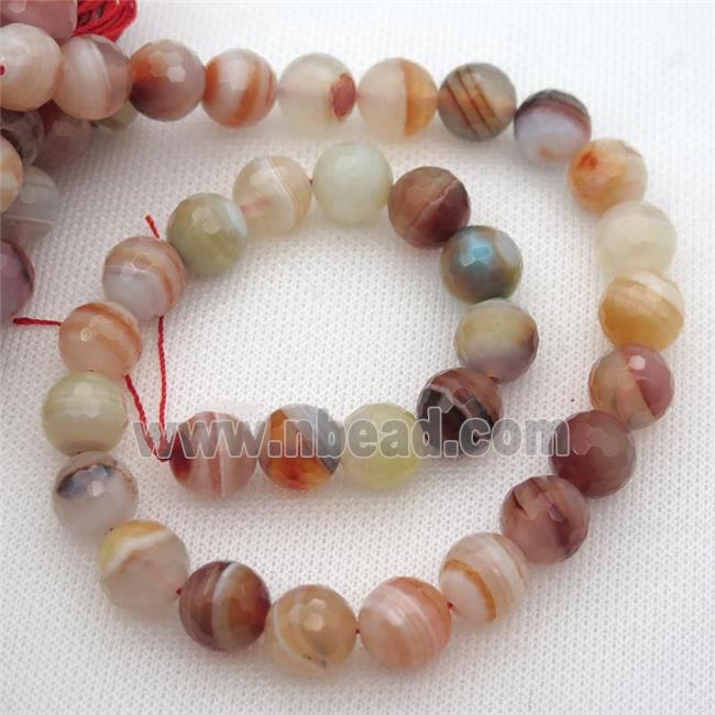 lt.red Striped Agate Beads, faceted round, A grade