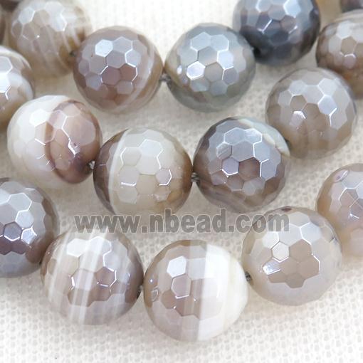 Natural Stripe Agate Beads Banded Coffee Dye Faceted Round Light Electroplated