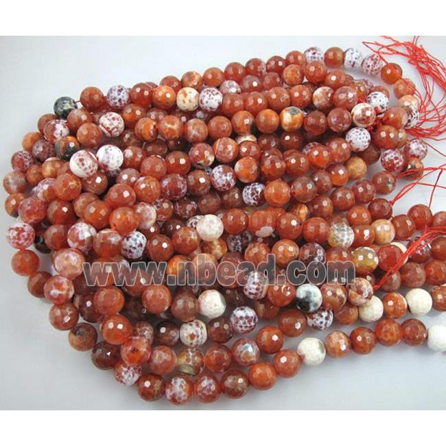 red Fire Agate Stone beads, faceted round