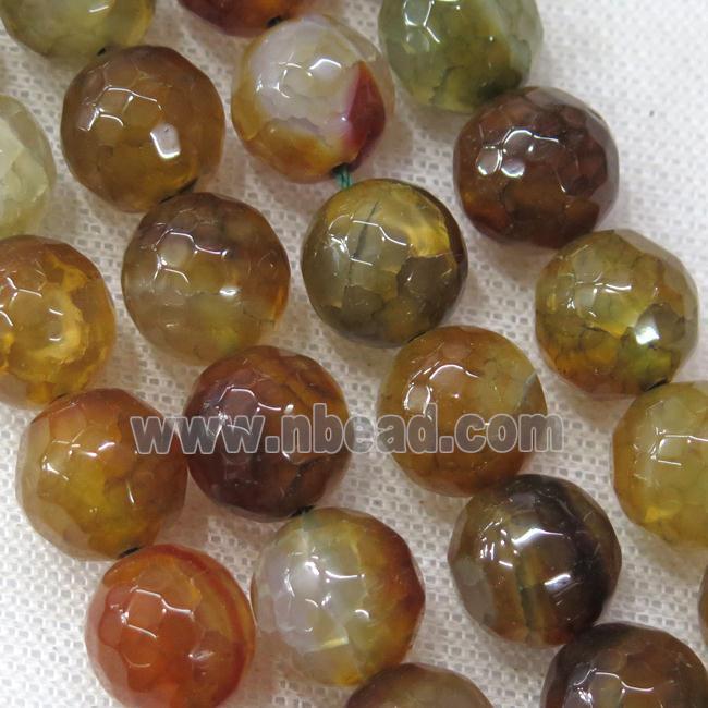 faceted round crackle Agate Beads, coffee
