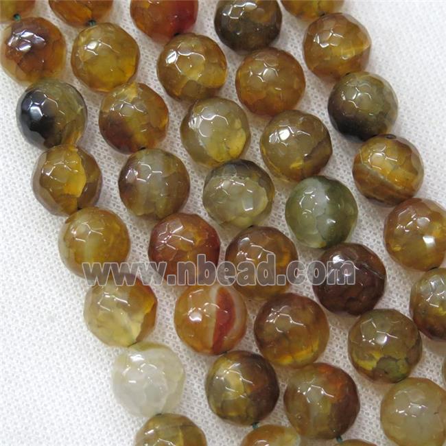 faceted round crackle Agate Beads, coffee