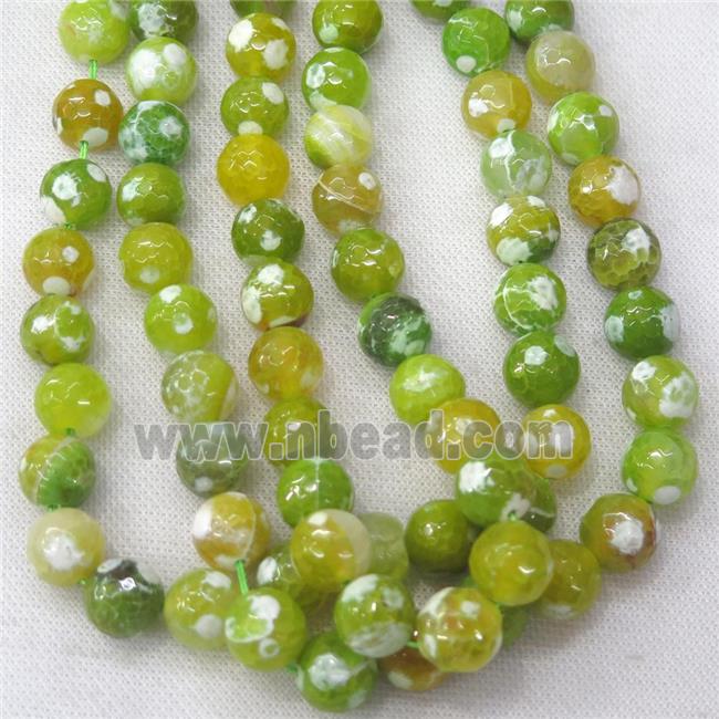 olive Fire Agate Beads, faceted round