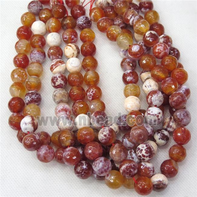 red Fire Agate Beads, faceted round