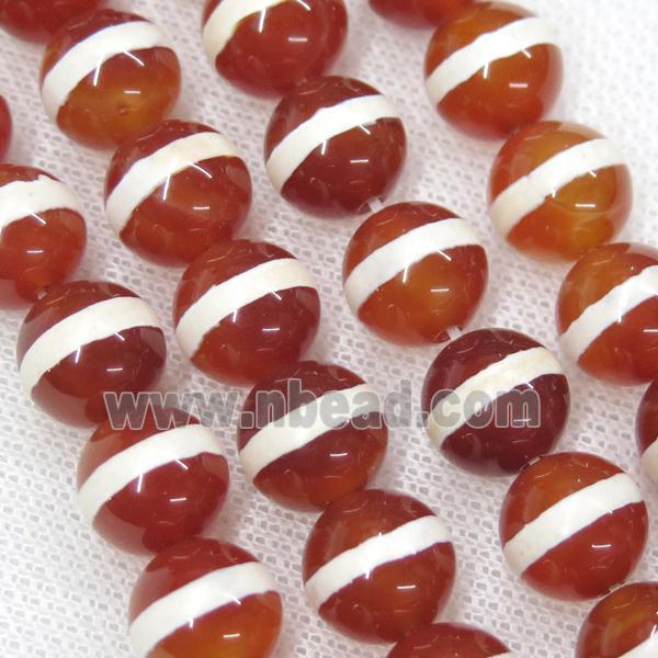 Red Tibetan Agate Beads Round Smooth Line