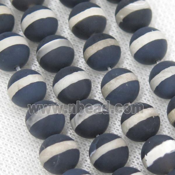 round matte black Tibetan Agate Beads, line