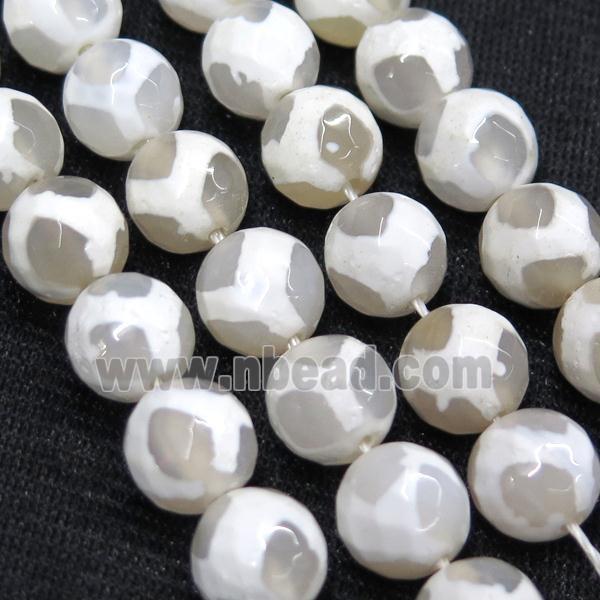 faceted round white Tibetan Agate Beads, football