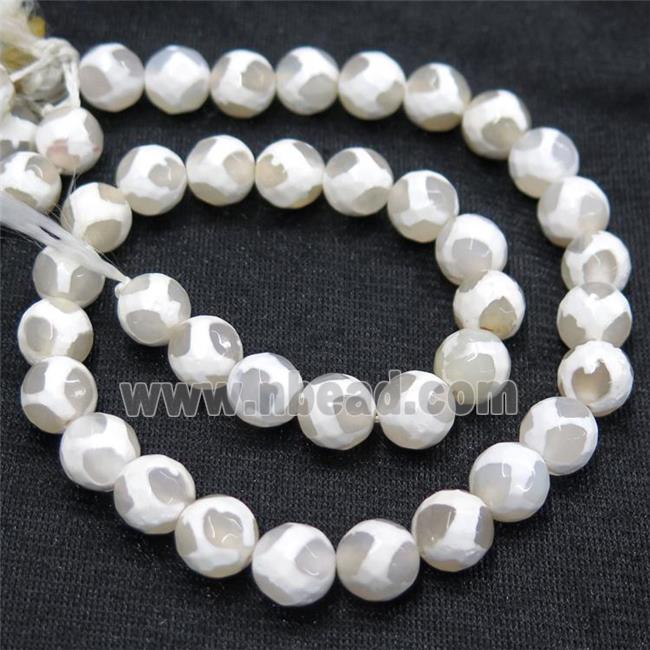 faceted round white Tibetan Agate Beads, football
