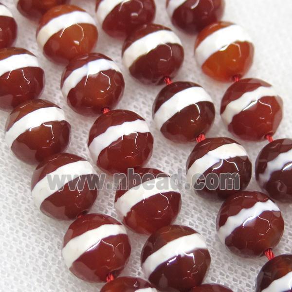 faceted round red Tibetan Agate Beads, line