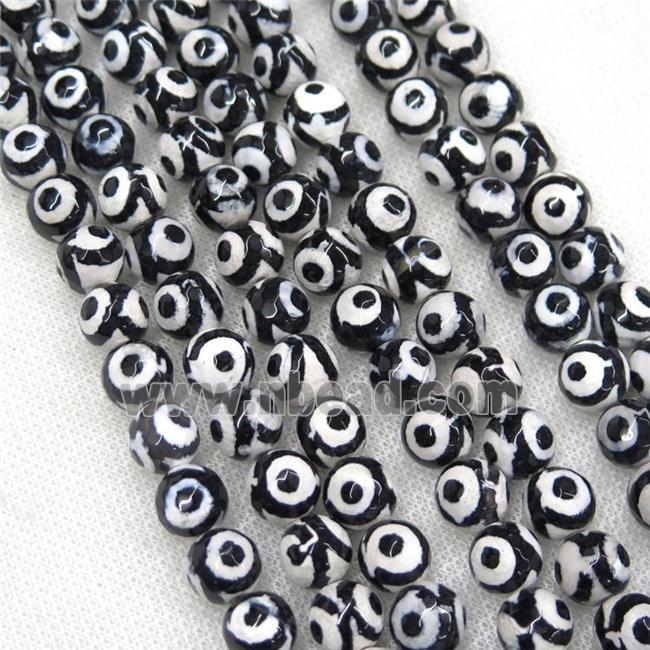 faceted round black Tibetan Agate Beads, eye