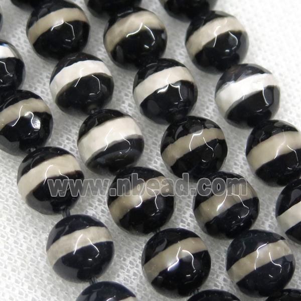 faceted round black Tibetan Agate Beads, line