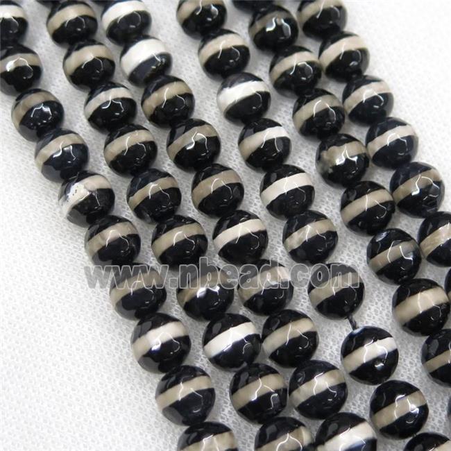 faceted round black Tibetan Agate Beads, line