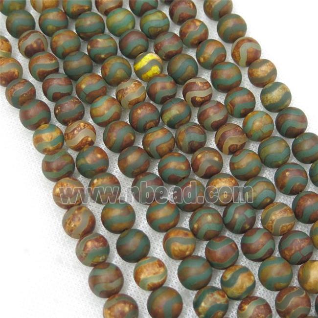 round green tibetan agate beads, wave, matte