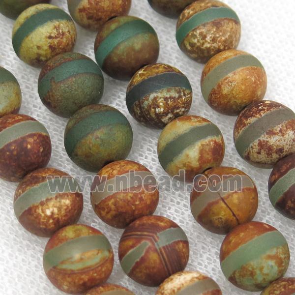 round green tibetan agate beads, line, matte