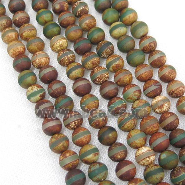 round green tibetan agate beads, line, matte