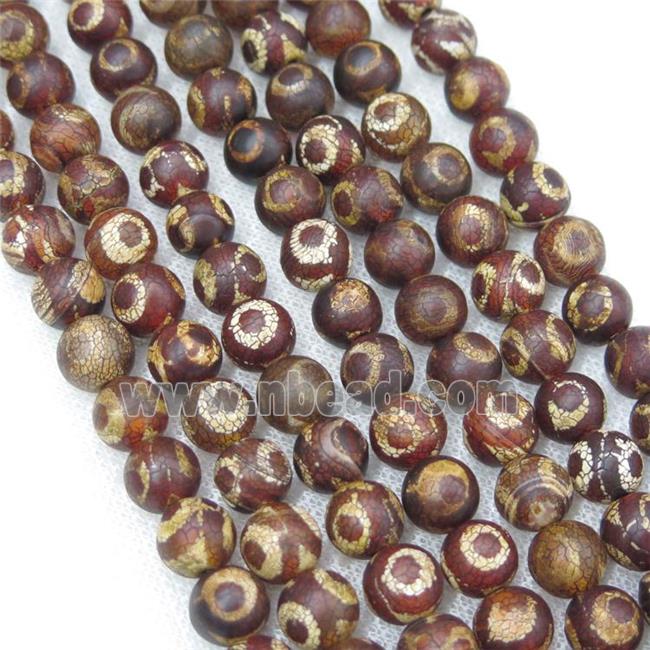 round crackle Tibetan Agate Beads, line, antique red