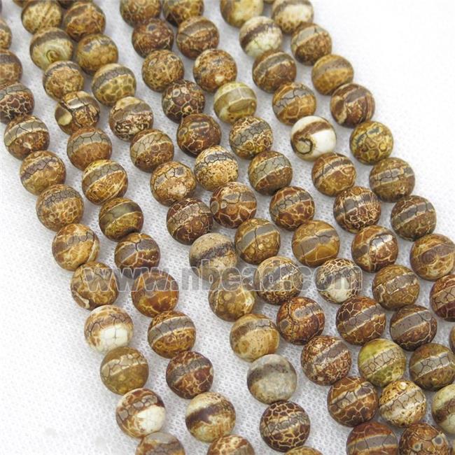 round crackle tibetan agate beads, line, antique coffee