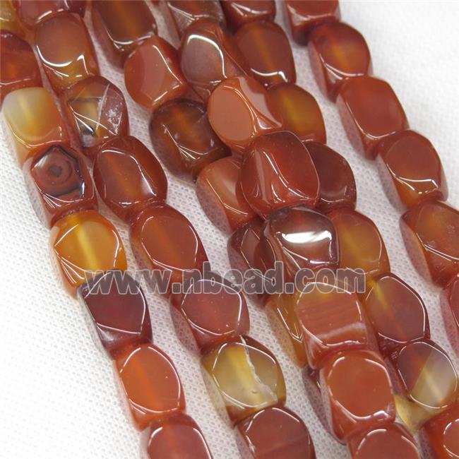 red Carnelian Agate beads, faceted cuboid