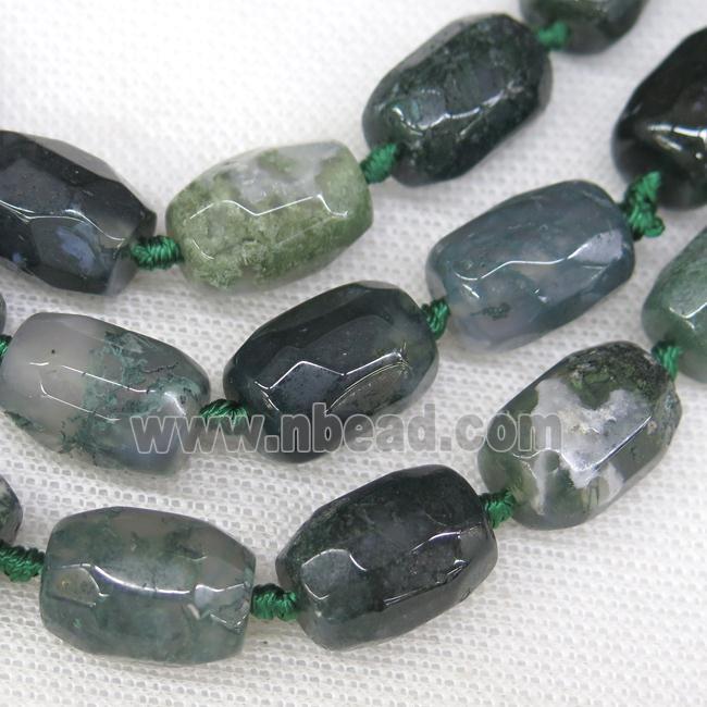 green Moss Agate Beads, faceted barrel