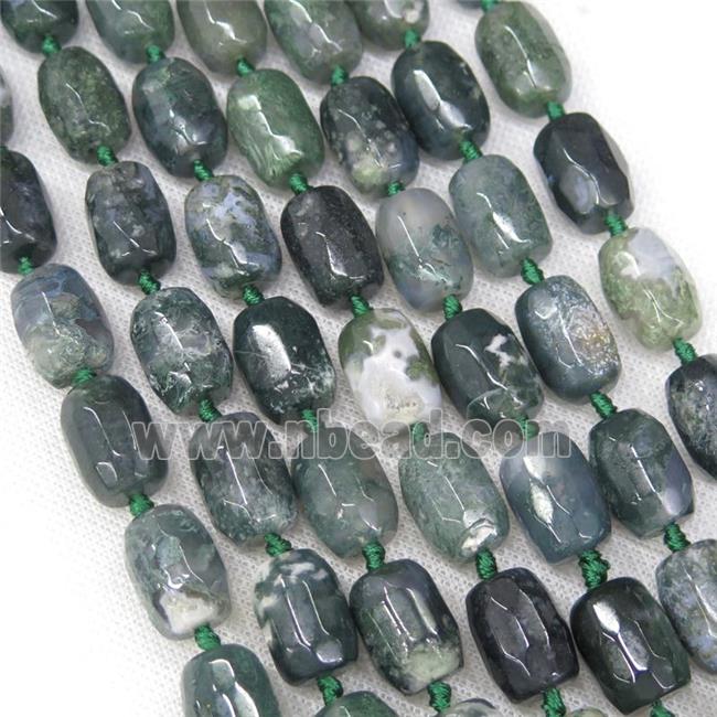 green Moss Agate Beads, faceted barrel