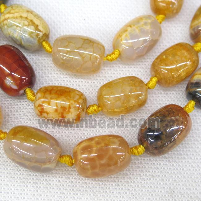 yellow dragon veins agate barrel beads with knot