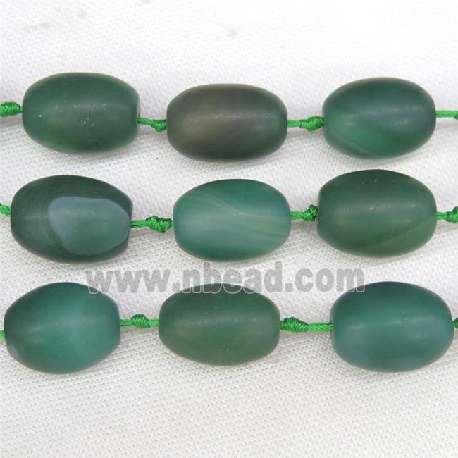 natural green Agate barrel beads, matte