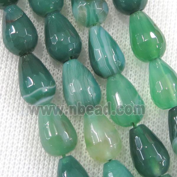 green stripe Agate beads, faceted teardrop